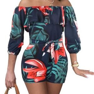 Sexy One Piece Floral Romper - Shorts - Off Shoulder - Floral - LARGE